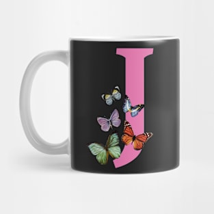 Letter pink J with colorful butterflies Mug